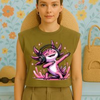 Dabbing Axolotl Kawaii Cute Axolotl Gaming Garment-Dyed Women's Muscle Tee