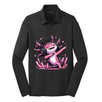 Dabbing Axolotl Kawaii Cute Axolotl Gaming Silk Touch Performance Long Sleeve Polo