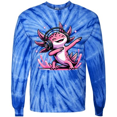 Dabbing Axolotl Kawaii Cute Axolotl Gaming Tie-Dye Long Sleeve Shirt