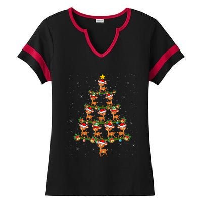 Deer Animal Lover Xmas Tree Lights Santa Deer Christmas Gift Ladies Halftime Notch Neck Tee