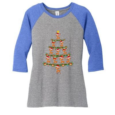 Deer Animal Lover Xmas Tree Lights Santa Deer Christmas Gift Women's Tri-Blend 3/4-Sleeve Raglan Shirt