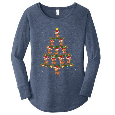 Deer Animal Lover Xmas Tree Lights Santa Deer Christmas Gift Women's Perfect Tri Tunic Long Sleeve Shirt