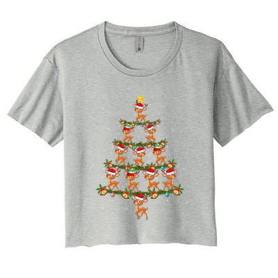 Deer Animal Lover Xmas Tree Lights Santa Deer Christmas Gift Women's Crop Top Tee