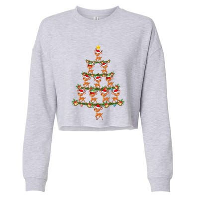 Deer Animal Lover Xmas Tree Lights Santa Deer Christmas Gift Cropped Pullover Crew