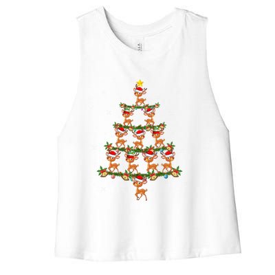 Deer Animal Lover Xmas Tree Lights Santa Deer Christmas Gift Women's Racerback Cropped Tank