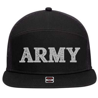 Distressed Army Logo Gray Pt Workout Retro Vintage Meaningful Gift 7 Panel Mesh Trucker Snapback Hat
