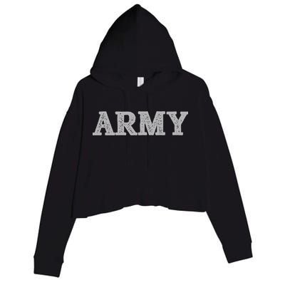 Distressed Army Logo Gray Pt Workout Retro Vintage Meaningful Gift Crop Fleece Hoodie
