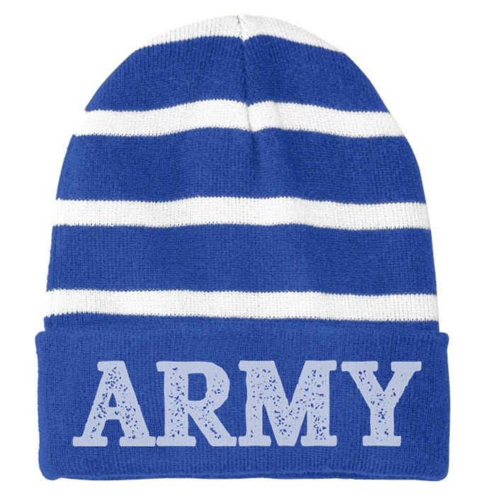 Distressed Army Logo Gray Pt Workout Retro Vintage Meaningful Gift Striped Beanie with Solid Band