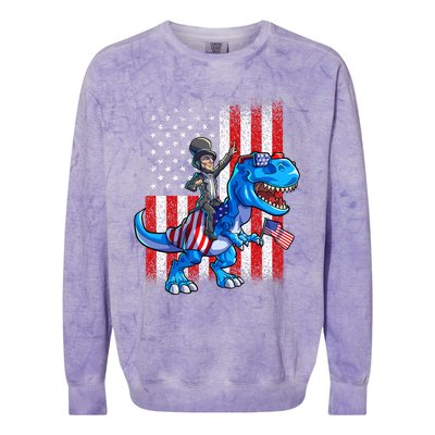 Dino Abraham Lincoln 4th Of July Shirt Boys American Flag Colorblast Crewneck Sweatshirt