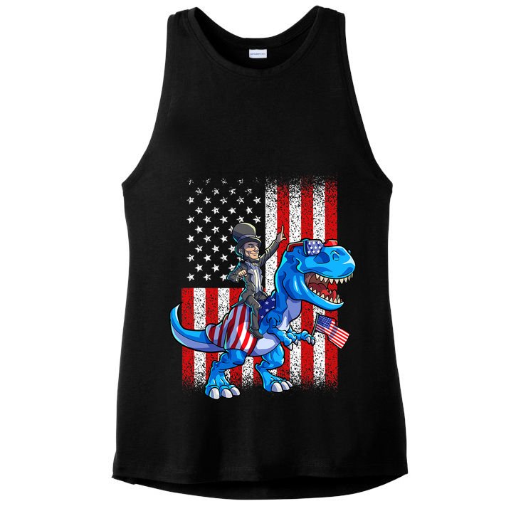 Dino Abraham Lincoln 4th Of July Shirt Boys American Flag Ladies PosiCharge Tri-Blend Wicking Tank