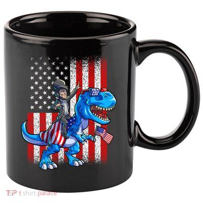 Dino Abraham Lincoln 4th Of July Shirt Boys American Flag 11oz C Handle Ceramic Mug