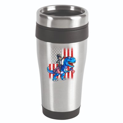 Dino Abraham Lincoln 4th Of July Shirt Boys American Flag 16oz Travel Tumbler