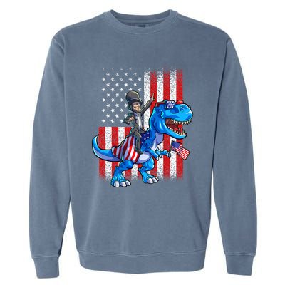 Dino Abraham Lincoln 4th Of July Shirt Boys American Flag Garment-Dyed Sweatshirt