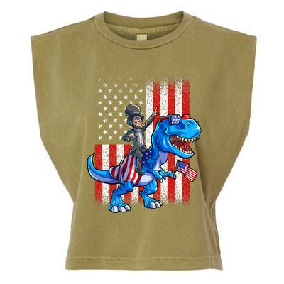 Dino Abraham Lincoln 4th Of July Shirt Boys American Flag Garment-Dyed Women's Muscle Tee