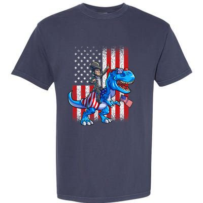 Dino Abraham Lincoln 4th Of July Shirt Boys American Flag Garment-Dyed Heavyweight T-Shirt