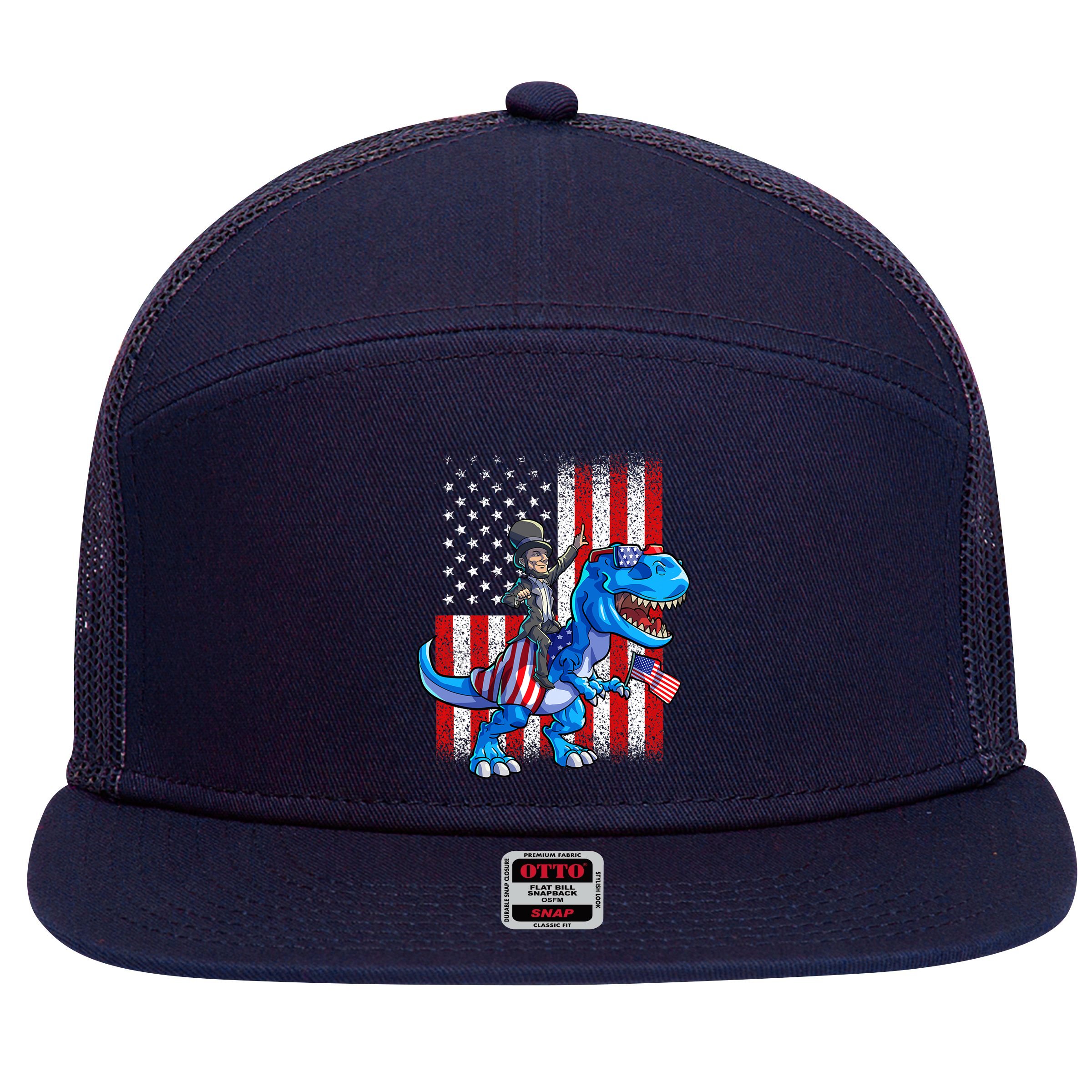 Dino Abraham Lincoln 4th Of July Shirt Boys American Flag 7 Panel Mesh Trucker Snapback Hat