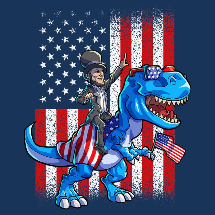 Dino Abraham Lincoln 4th Of July Shirt Boys American Flag 7 Panel Mesh Trucker Snapback Hat