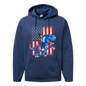 Dino Abraham Lincoln 4th Of July Shirt Boys American Flag Performance Fleece Hoodie