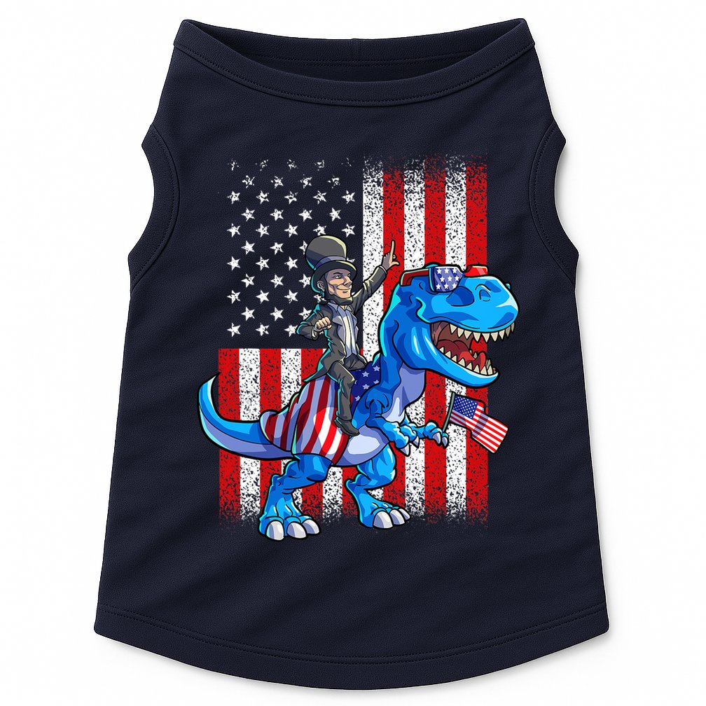 Dino Abraham Lincoln 4th Of July Shirt Boys American Flag Doggie Tank