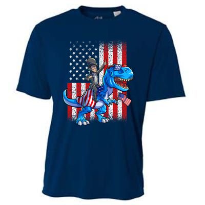 Dino Abraham Lincoln 4th Of July Shirt Boys American Flag Cooling Performance Crew T-Shirt