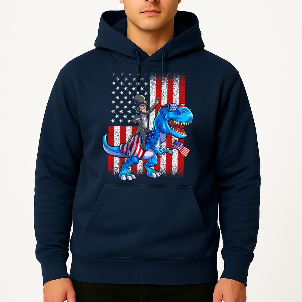 Dino Abraham Lincoln 4th Of July Shirt Boys American Flag Hoodie