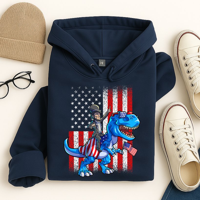 Dino Abraham Lincoln 4th Of July Shirt Boys American Flag Hoodie