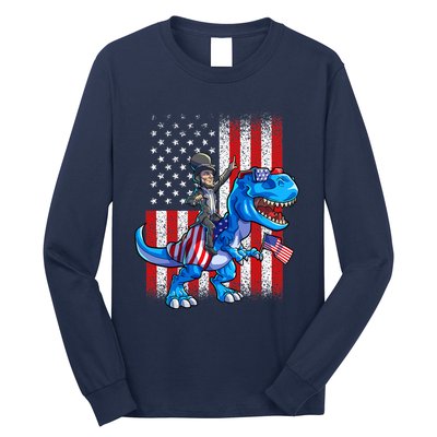 Dino Abraham Lincoln 4th Of July Shirt Boys American Flag Long Sleeve Shirt