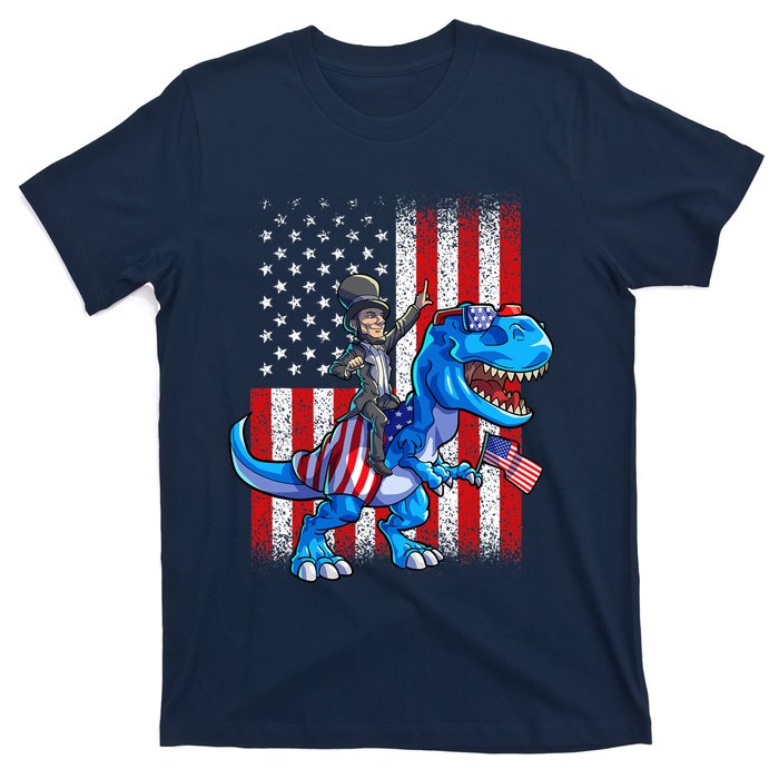 Dino Abraham Lincoln 4th Of July Shirt Boys American Flag T-Shirt