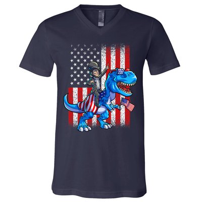 Dino Abraham Lincoln 4th Of July Shirt Boys American Flag V-Neck T-Shirt