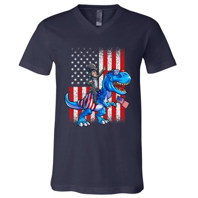 Dino Abraham Lincoln 4th Of July Shirt Boys American Flag V-Neck T-Shirt