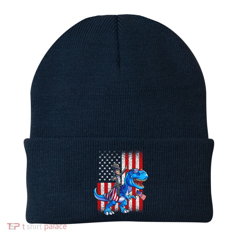 Dino Abraham Lincoln 4th Of July Shirt Boys American Flag Knit Cap Winter Beanie