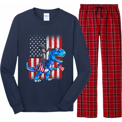 Dino Abraham Lincoln 4th Of July Shirt Boys American Flag Long Sleeve Pajama Set