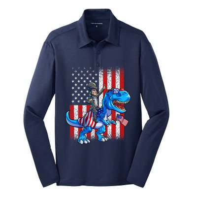 Dino Abraham Lincoln 4th Of July Shirt Boys American Flag Silk Touch Performance Long Sleeve Polo