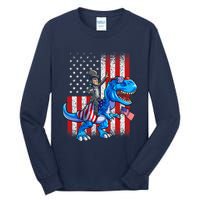 Dino Abraham Lincoln 4th Of July Shirt Boys American Flag Tall Long Sleeve T-Shirt