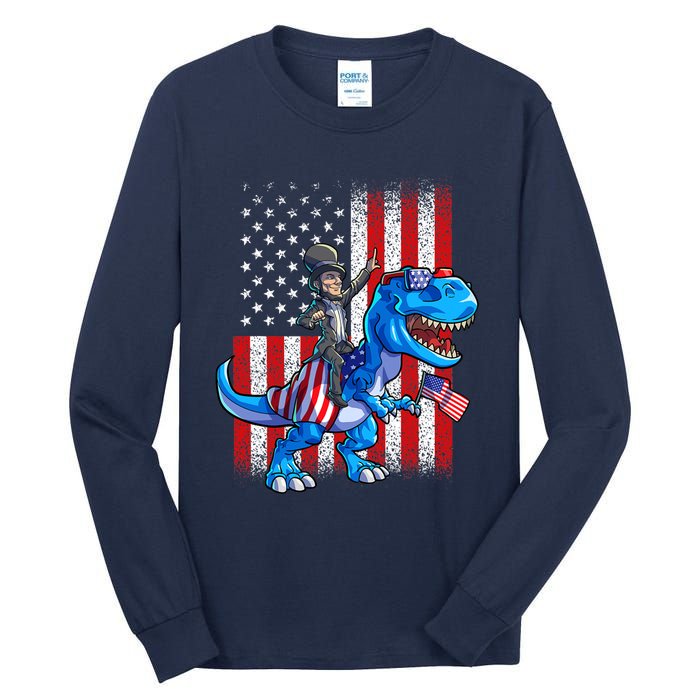 Dino Abraham Lincoln 4th Of July Shirt Boys American Flag Tall Long Sleeve T-Shirt