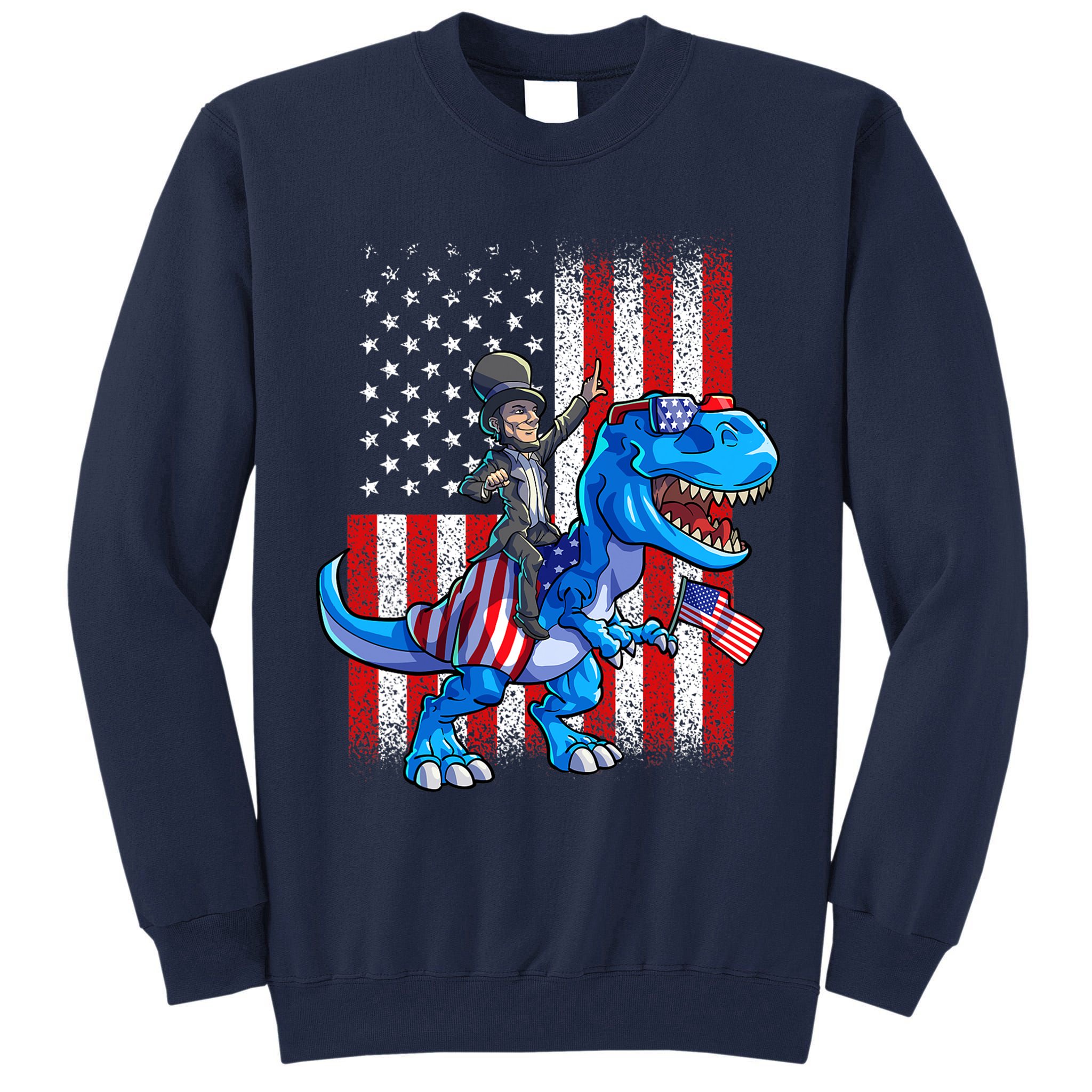 Dino Abraham Lincoln 4th Of July Shirt Boys American Flag Tall Sweatshirt