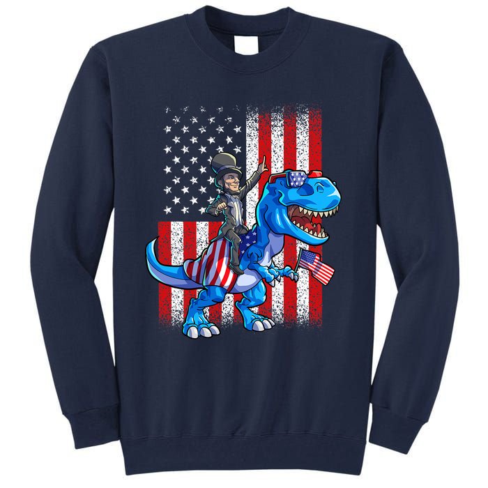 Dino Abraham Lincoln 4th Of July Shirt Boys American Flag Tall Sweatshirt