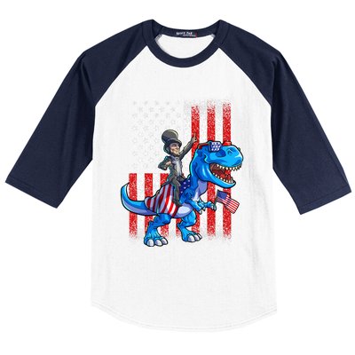 Dino Abraham Lincoln 4th Of July Shirt Boys American Flag Baseball Sleeve Shirt