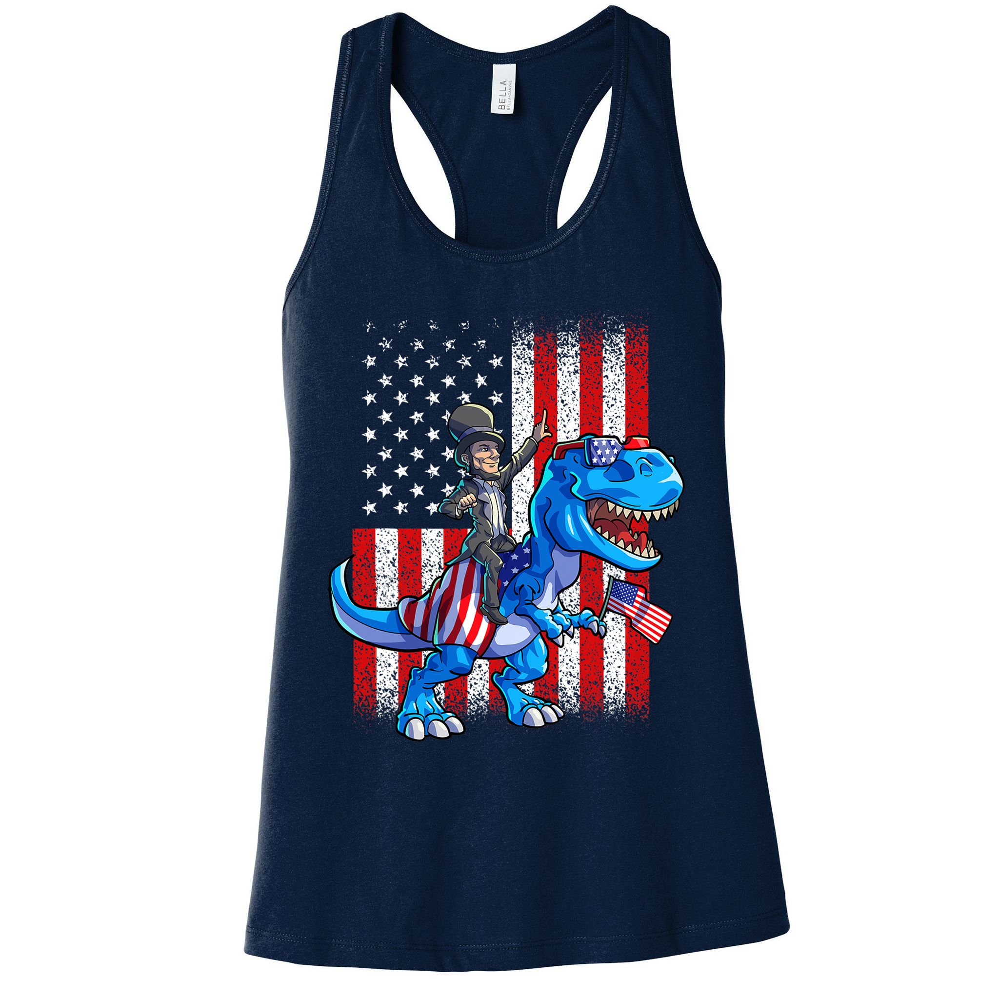 Dino Abraham Lincoln 4th Of July Shirt Boys American Flag Womens Tank Top
