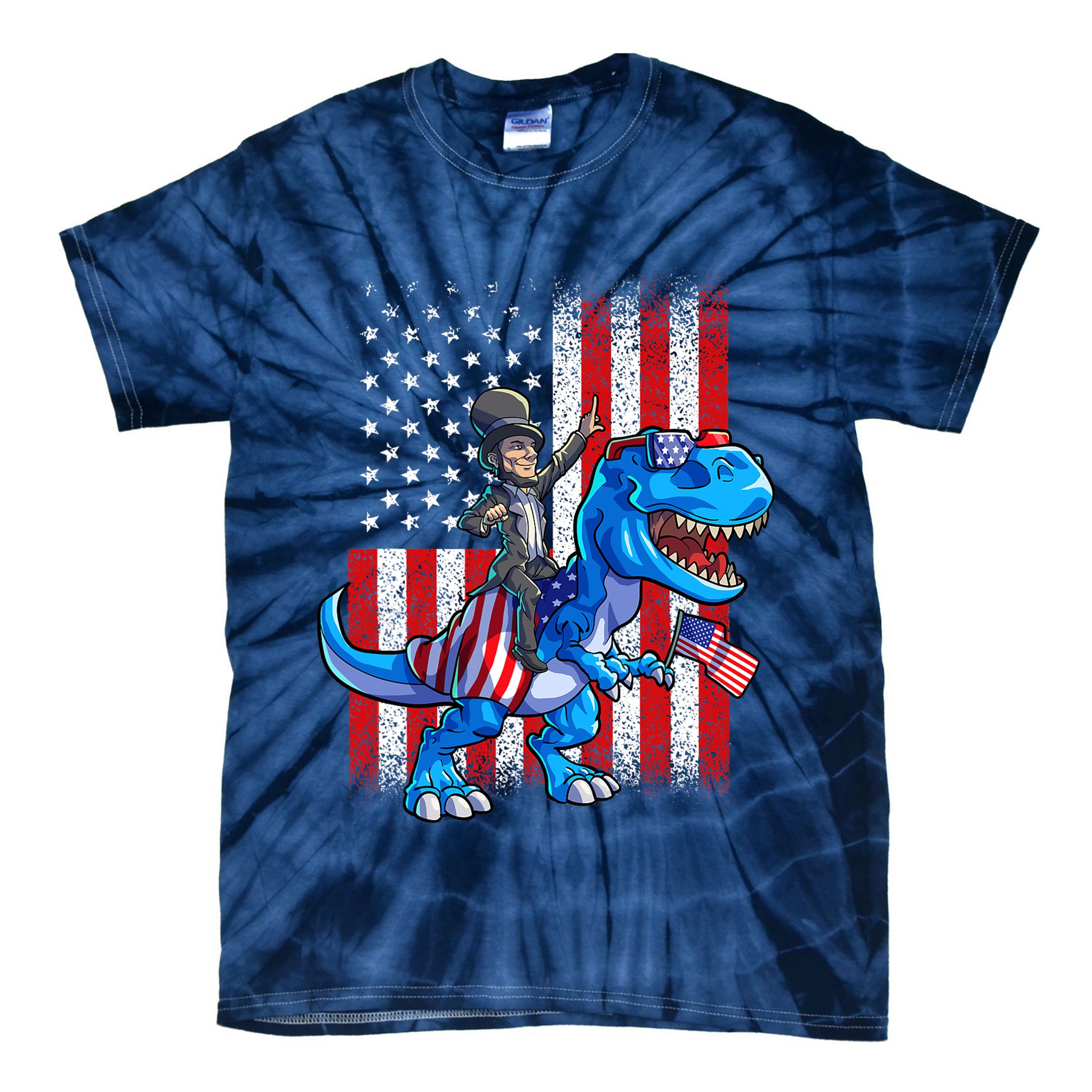 Dino Abraham Lincoln 4th Of July Shirt Boys American Flag Tie-Dye T-Shirt