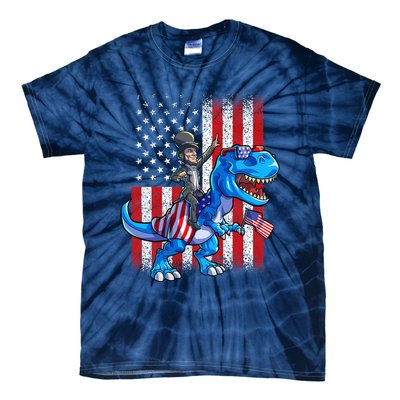 Dino Abraham Lincoln 4th Of July Shirt Boys American Flag Tie-Dye T-Shirt