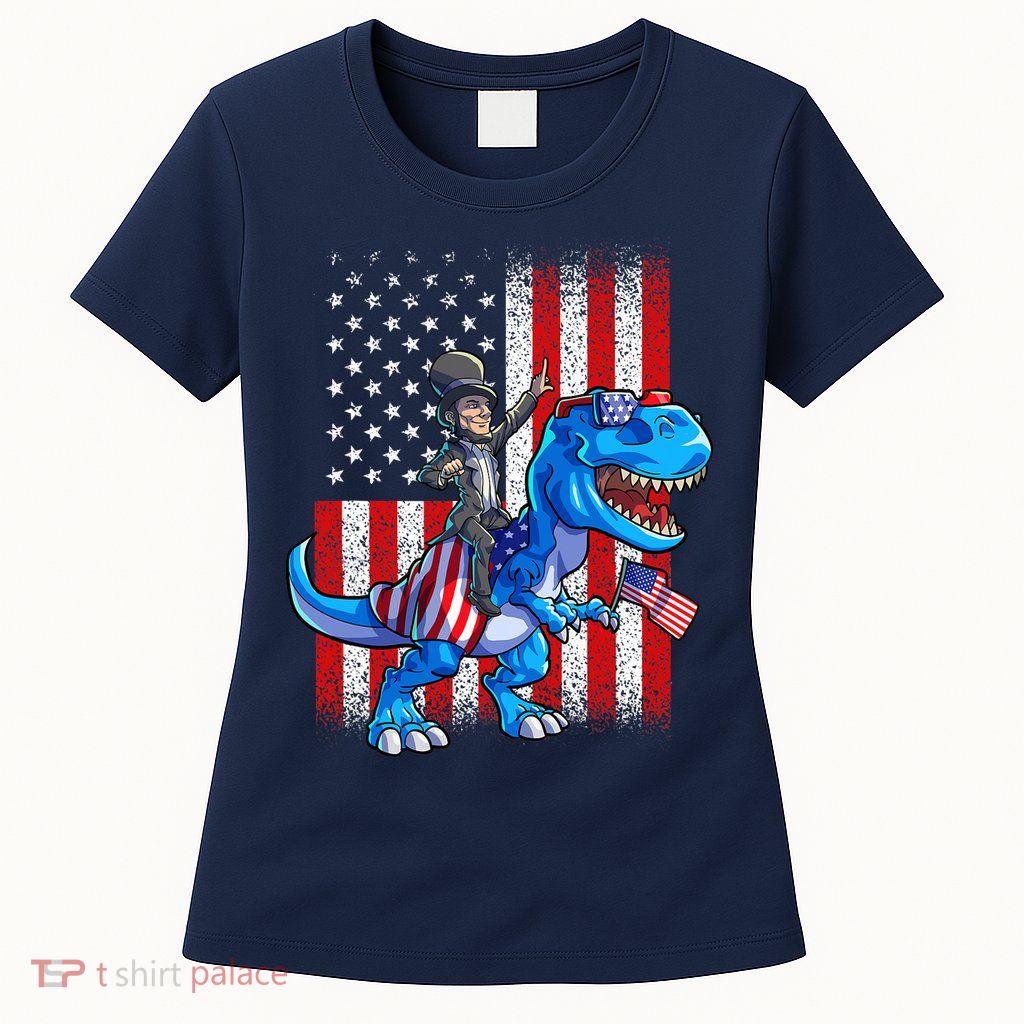 Dino Abraham Lincoln 4th Of July Shirt Boys American Flag Womens T-Shirt
