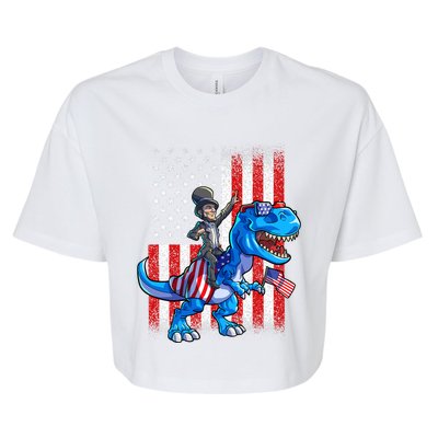 Dino Abraham Lincoln 4th Of July Shirt Boys American Flag Bella+Canvas Jersey Crop Tee