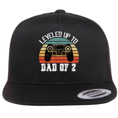 Daddy Again Leveled Up To Dad of 2 Dad Flat Bill Trucker Hat