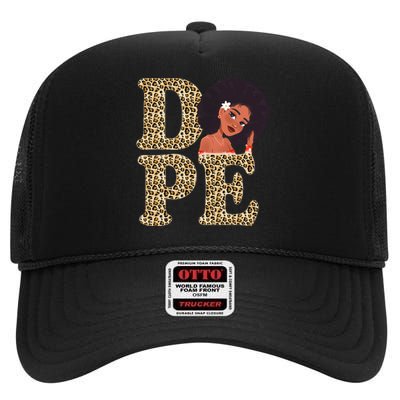 Dope Afro Lady Cute Leopard High Crown Mesh Back Trucker Hat