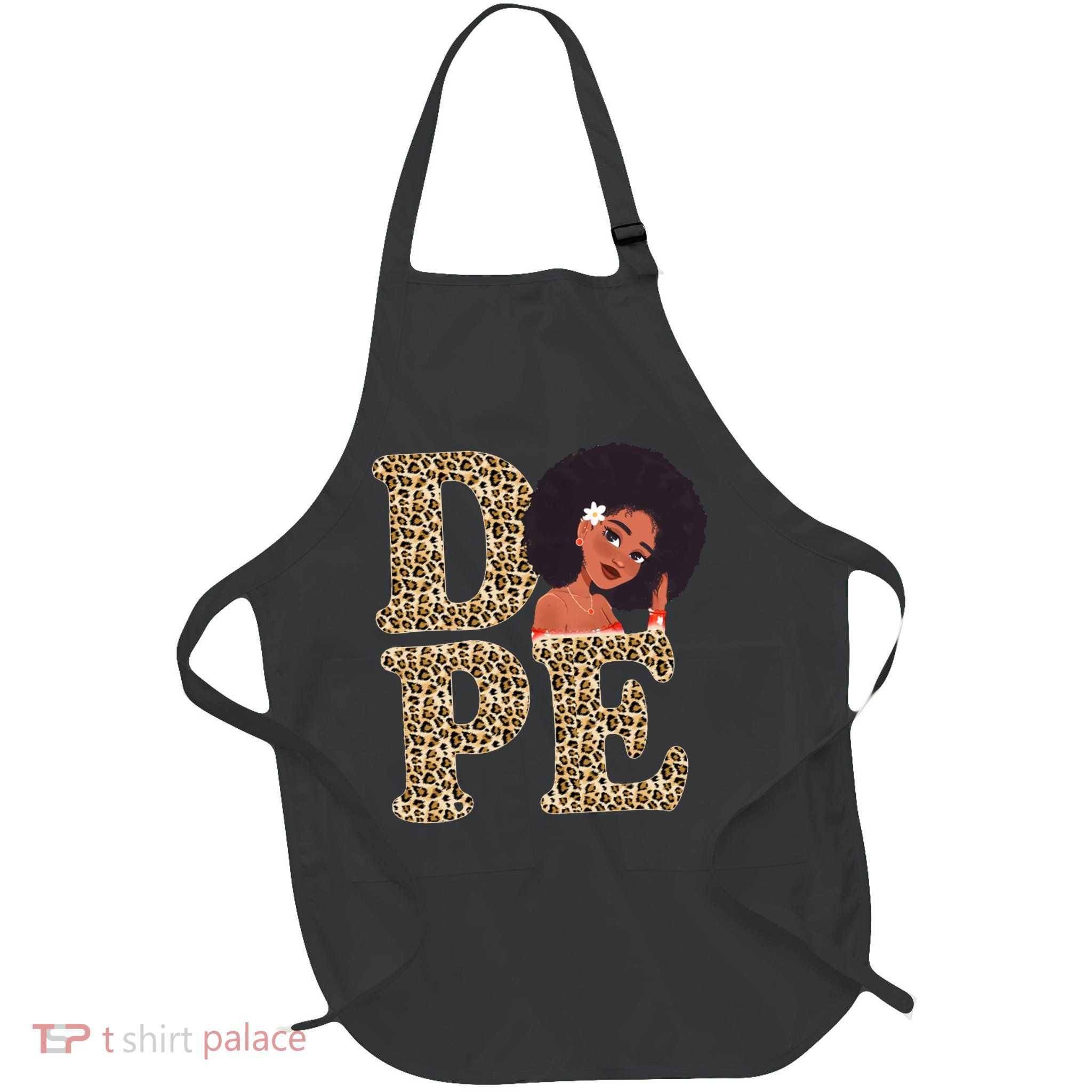 Dope Afro Lady Cute Leopard Full-Length Apron With Pockets