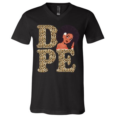 Dope Afro Lady Cute Leopard V-Neck T-Shirt
