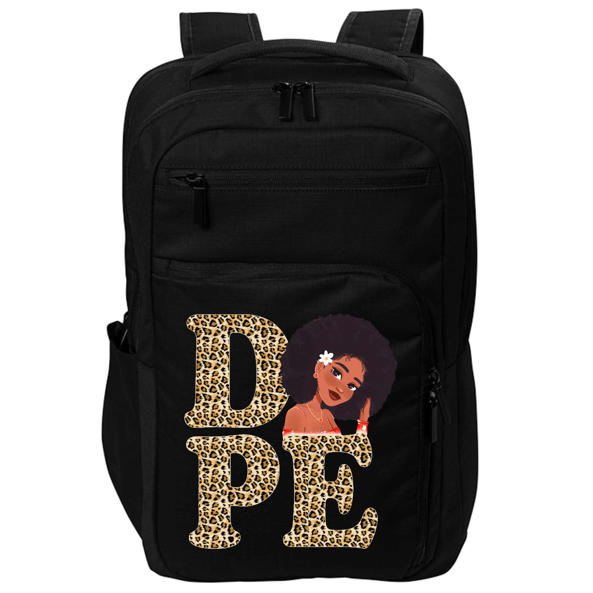 Dope Afro Lady Cute Leopard Impact Tech Backpack