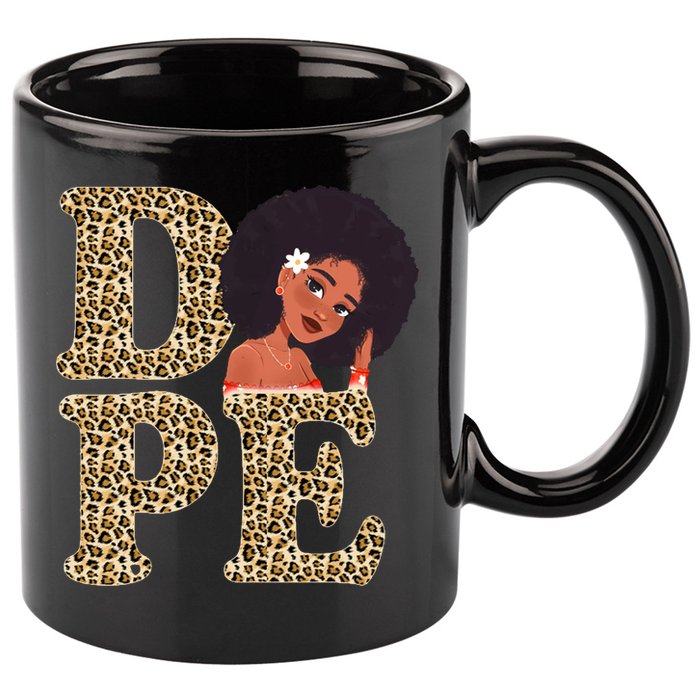 Dope Afro Lady Cute Leopard 11oz C Handle Ceramic Mug