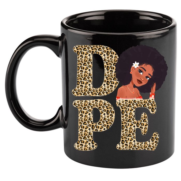 Dope Afro Lady Cute Leopard 11oz C Handle Ceramic Mug